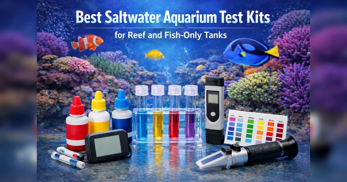 Saltwater aquarium test kit with color comparison chart and test tubes